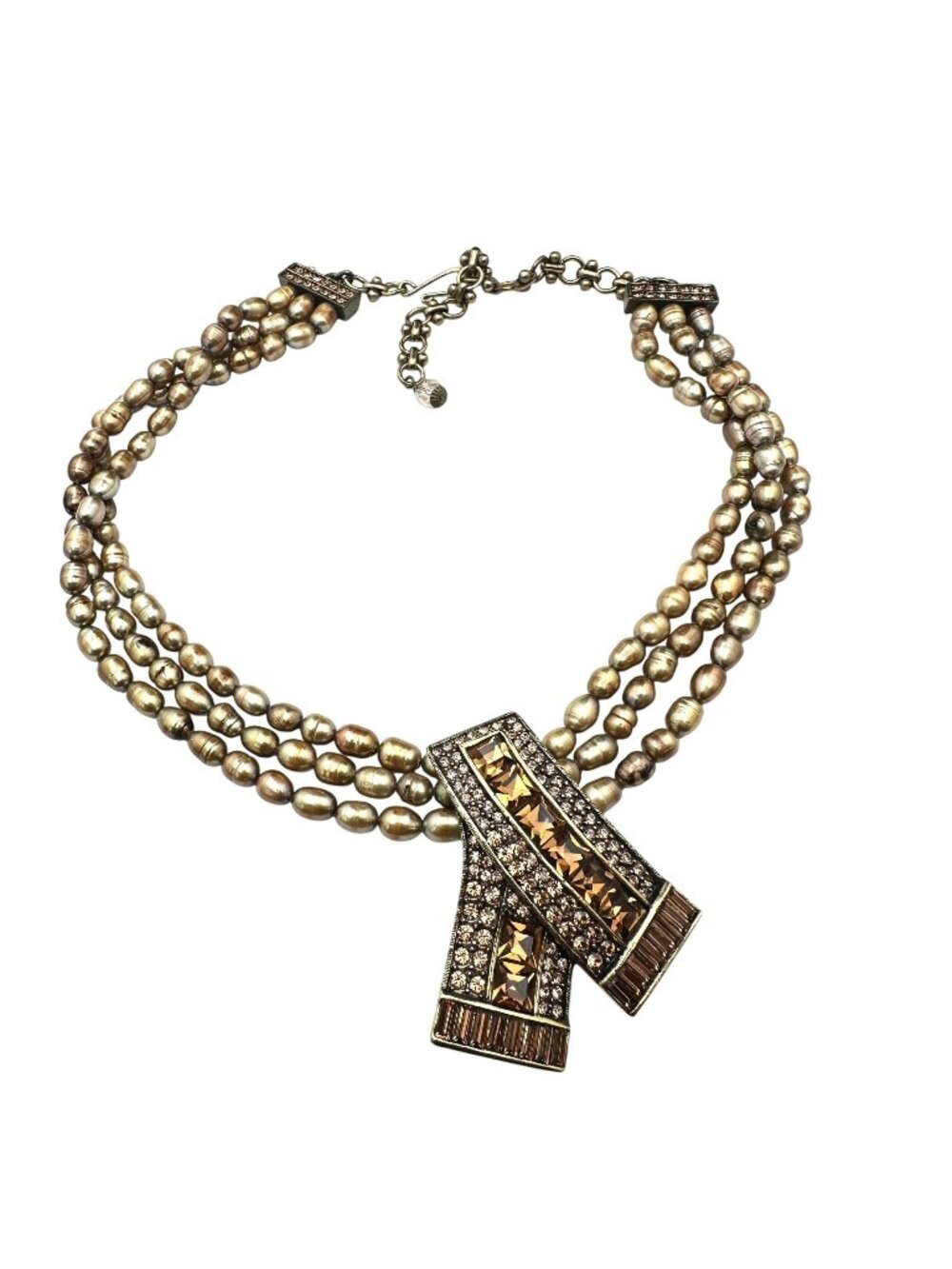 Heidi Daus Necklace Pink Crystal Pearl Bronze Tone  16 to 18 Inch